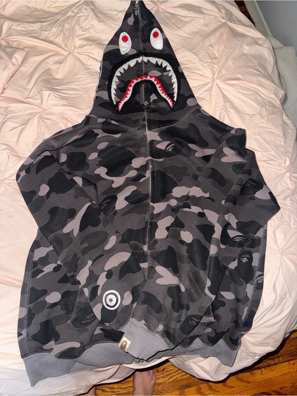 Kids Black & Gray Camo Shark Zip Hoodie